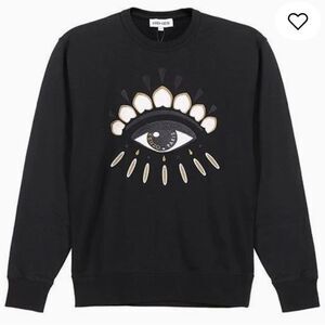 KENZO Embroidered Eye Sweatshirt –‎ Black with Silver Metallic – Size L